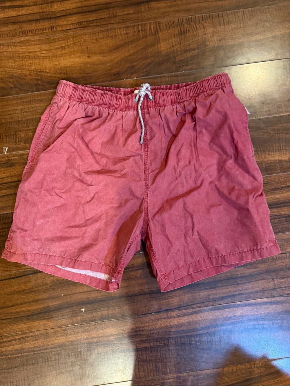 Men's Washed Red Swim Trunks with Drawstring Waist